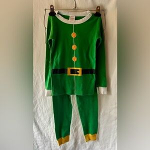 Hanna Andersson 6-7 Green and Yellow Elf Pajamas Set Holiday Christmas Costume